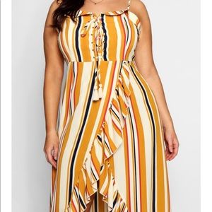 Plus Boho Stripe Ruffle Maxi Dress